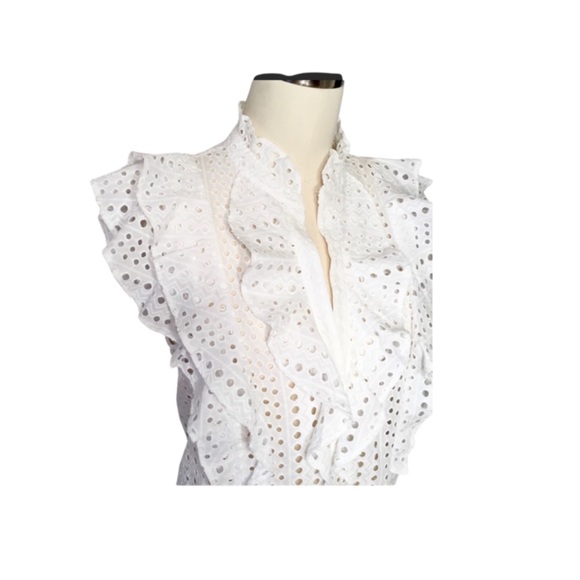 NWT BCBGMaxAzria Addie Eyelet Ruffle Front Top - Picture 4 of 8